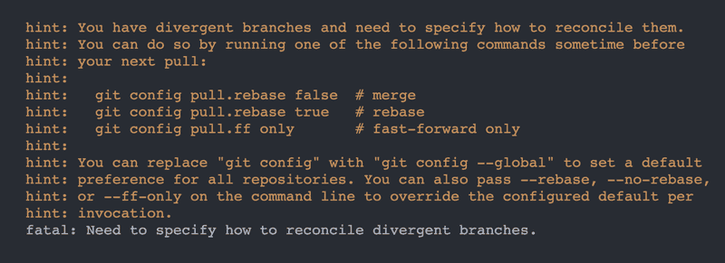 Git showing divergent branches error